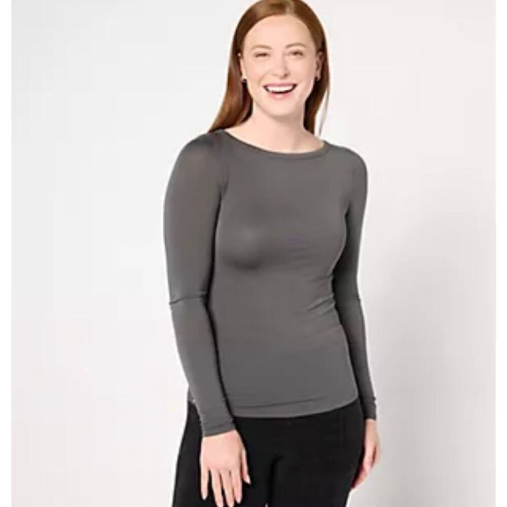 Barefoot Dreams MC Modal Peached Jersey Boatneck Long Sleeve Tee Carbon Nwt Larg